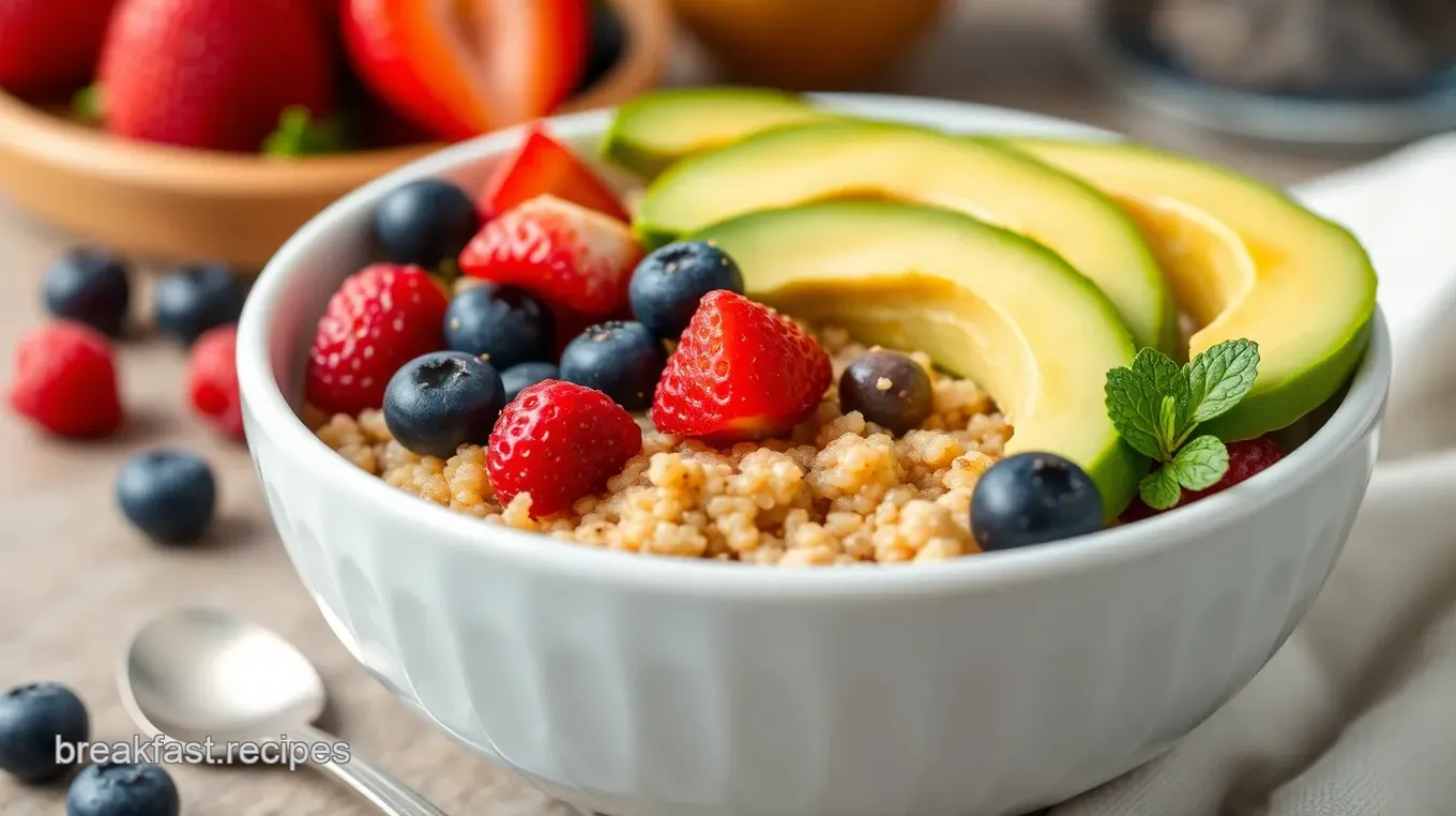 Quinoa Breakfast Bowl with Avocado and Berries