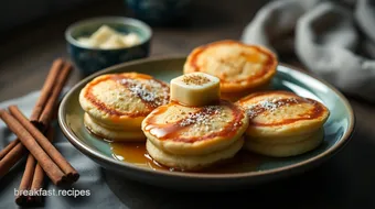 Delicious Mini Pancakes with Warm Honey and Cinnamon recipe card