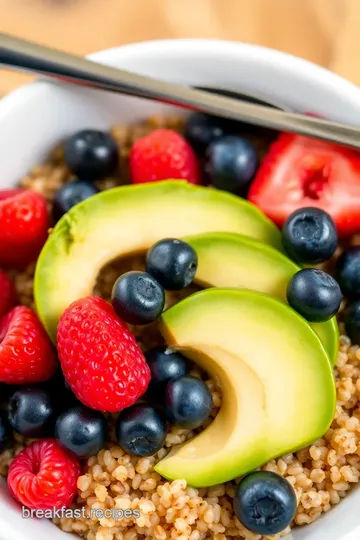 Quinoa Breakfast Bowl with Avocado and Berries presentation