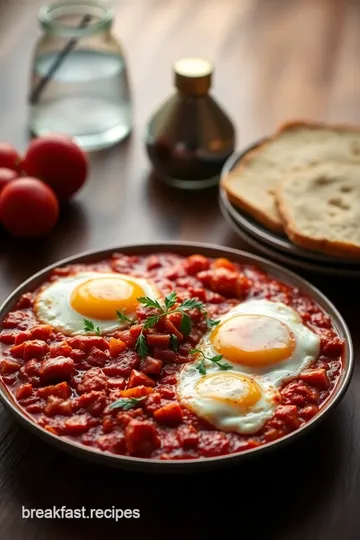 Shakshuka: Poached Eggs in Spicy Tomato Sauce presentation