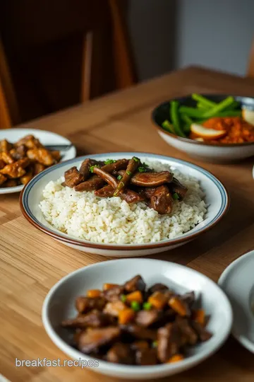 Tapsilog: Filipino Garlic Rice & Beef Tapa presentation