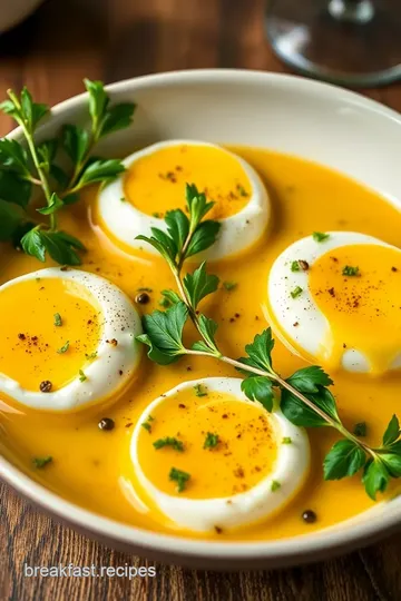 Poached Eggs in White Wine presentation